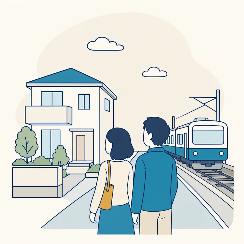 家と離れた場所を結ぶ道のイラスト